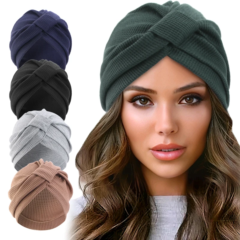Ethnic Fashion India - Chapeau-foulard en coton gaufré pour femme,