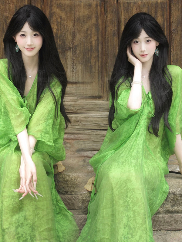 Ethnic Fashion Studio - Robe verte de style chinois, idéale